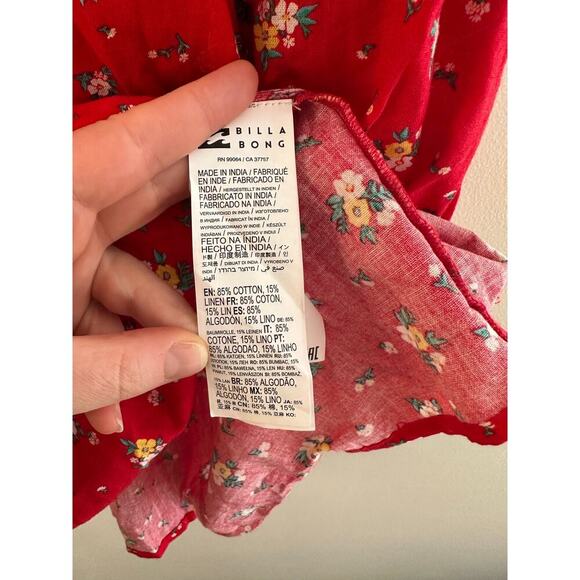 NWOT Billabong x Wrangler Red Floral Tiered Babydoll Boho Dress Small - Picture 7 of 7